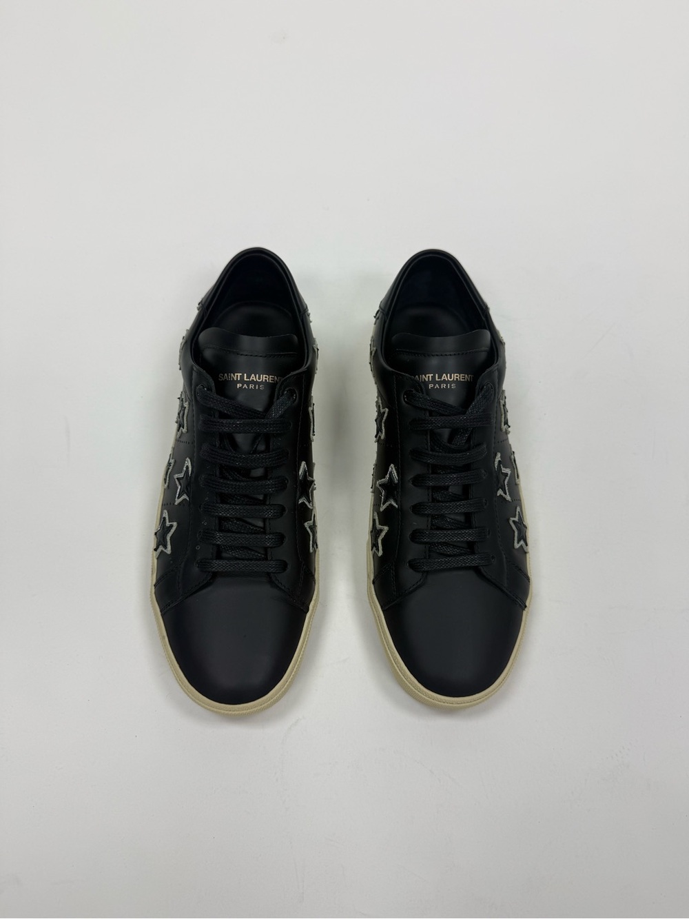 Saint Laurent Black Leather Star-Embroidered Low-Top Sneakers